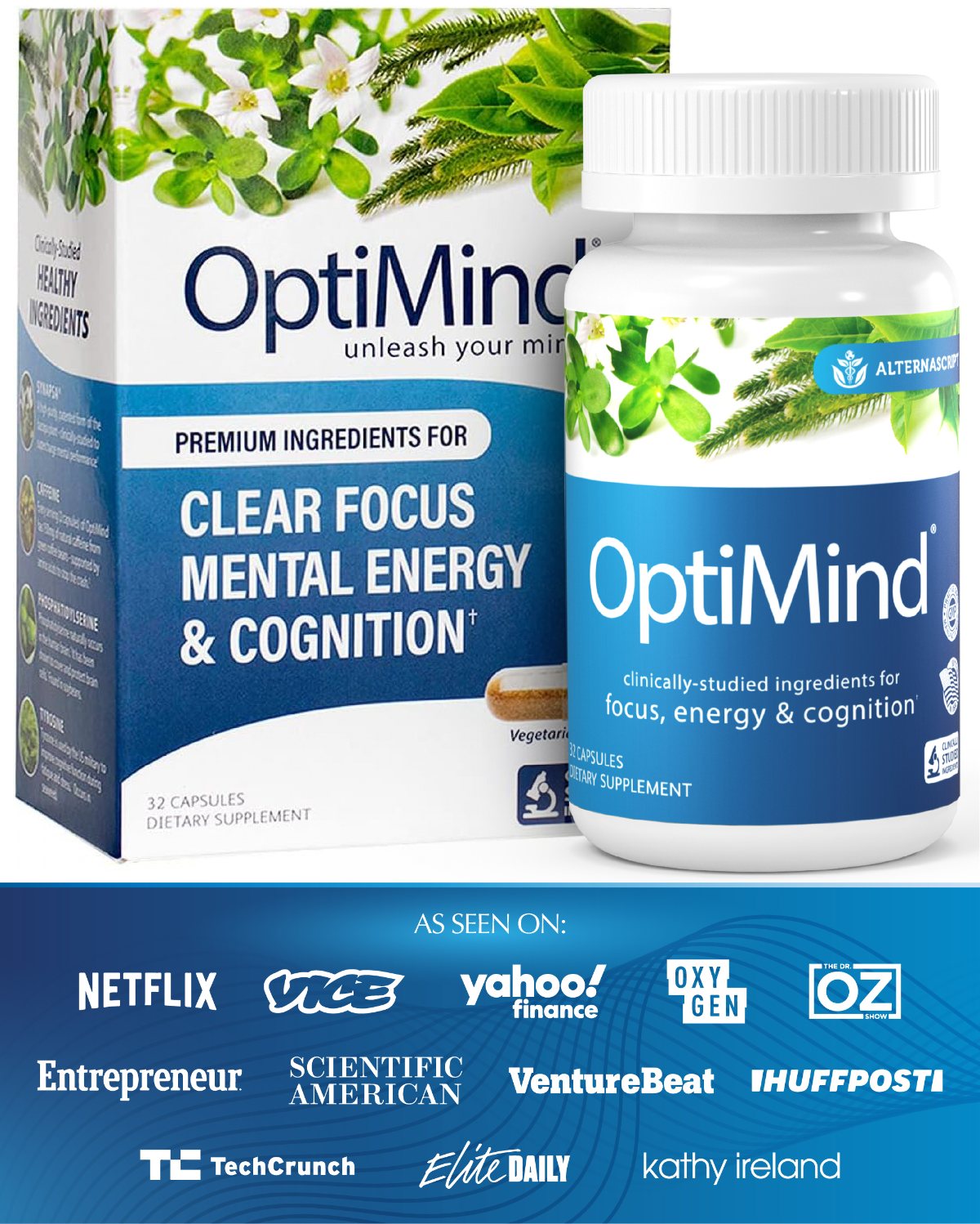 OptiMind® nootropic supplement — 32 capsules for focus, energy & cognition